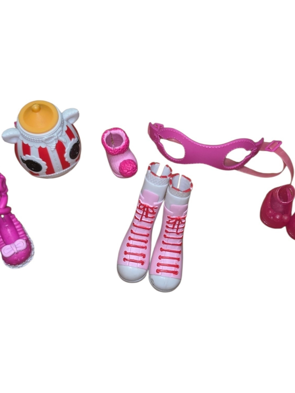Kids Doll Accessories Set - Pink and White Boots with Mask